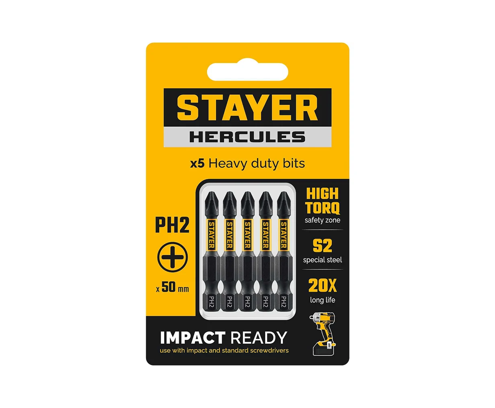STAYER  HERCULES, PH2, 50 мм, 5 шт, торсионные биты 
