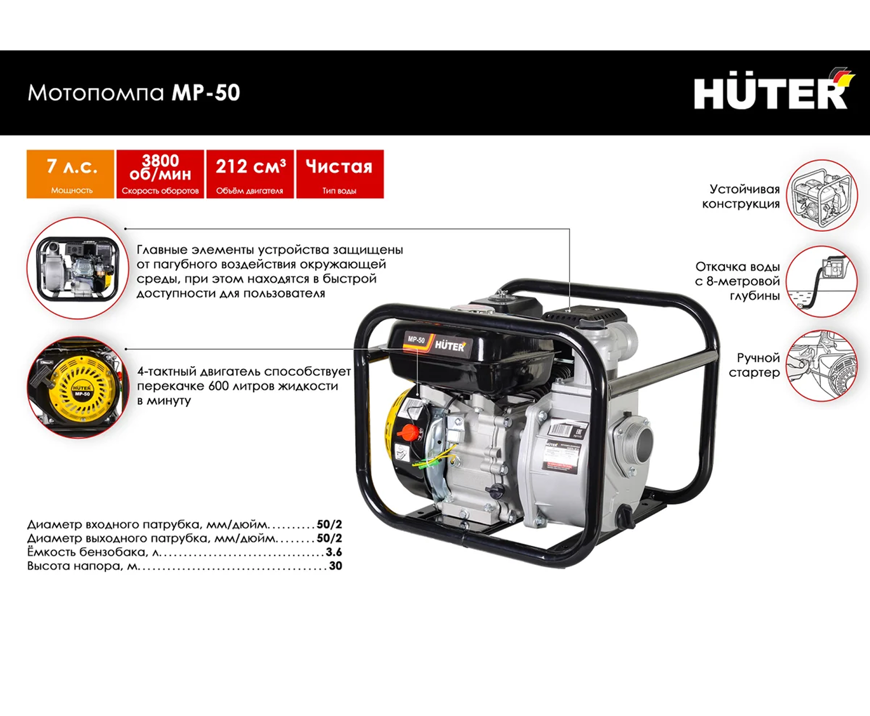 Мотопомпа Huter MP-50 