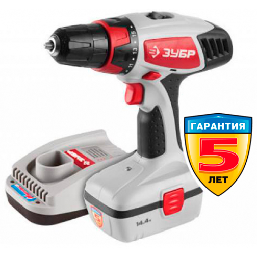 ЗУБР Дрель-шуруповерт ЗУБР 2,0А/ч, 14.4В ЗДА-14.4-2 КИH