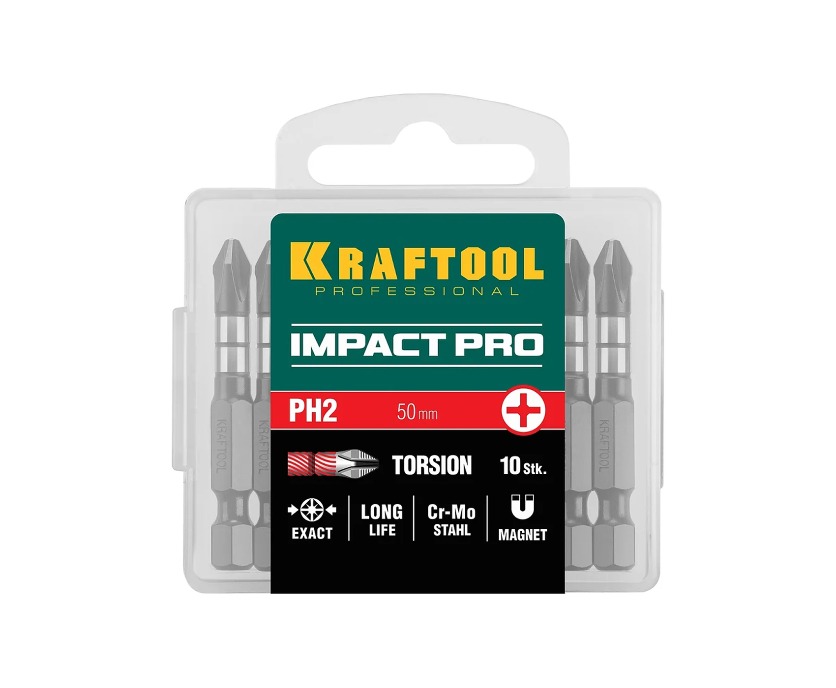 Биты KRAFTOOL , PH2, 50мм, тип хвостовика Е1/4, в пластиковом боксе 10 шт