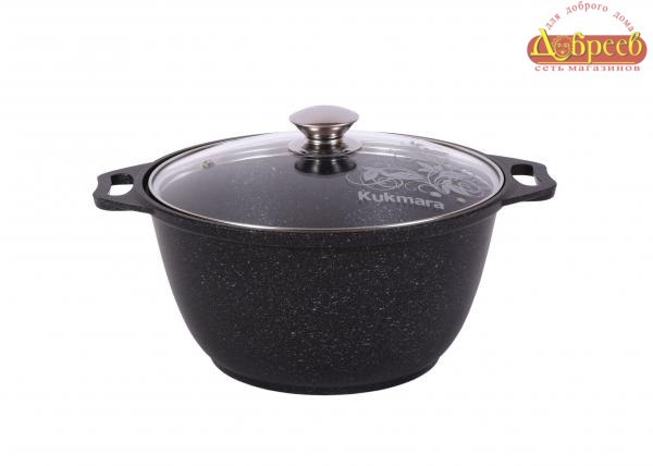 Кастрюля 4л со стеклянной крышкой, АП (темный мрамор) KUKMARA