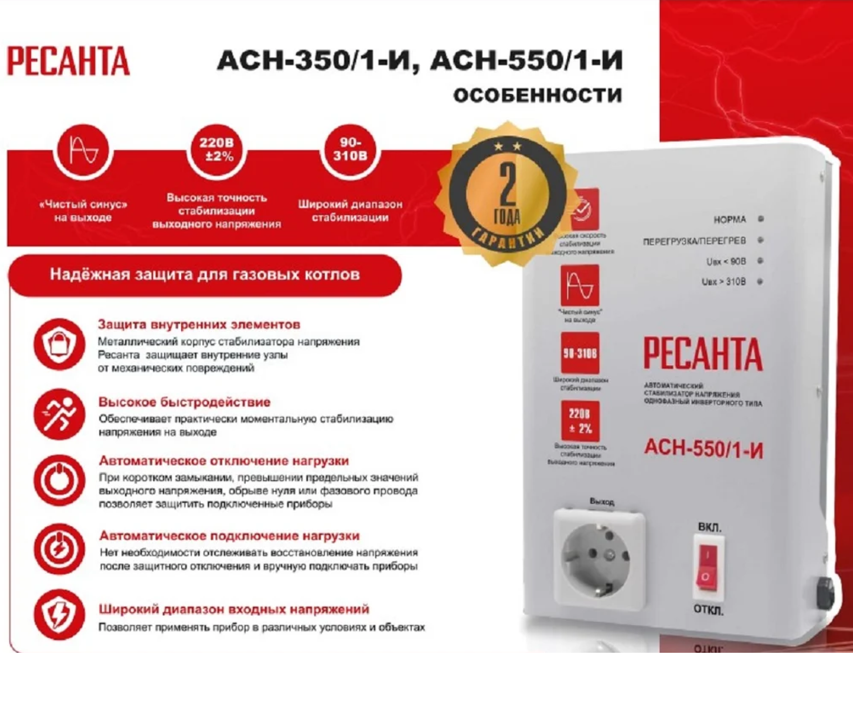 РЕСАНТА Стабилизатор напряжения  ACH-350/1-И