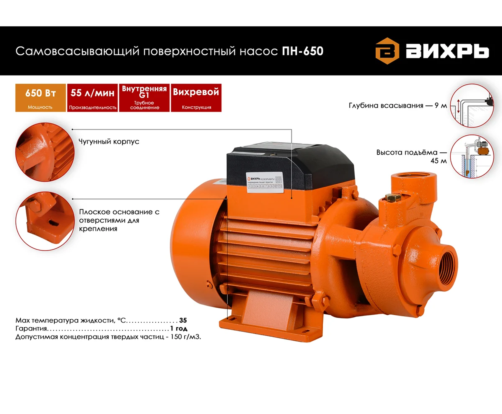 Насос Вихрь поверхностный ПН-650