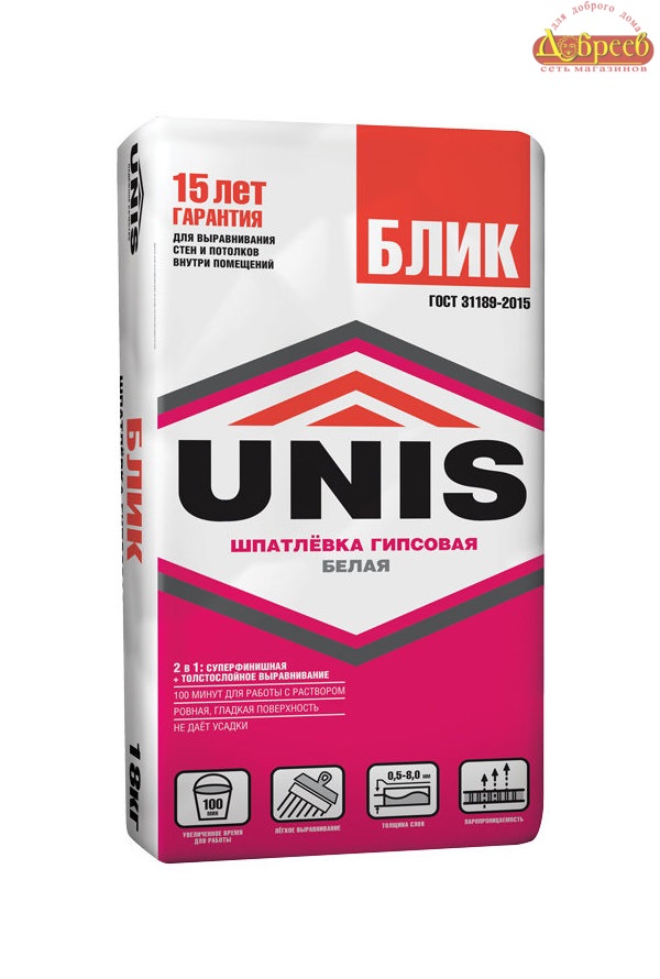 Смесь ЮНИС Шпаклевка гипсовая Блик (18кг)