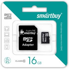 Флеш карта MicroSDHC 16Gb SMARTBUY Class10 + Адаптер RTL