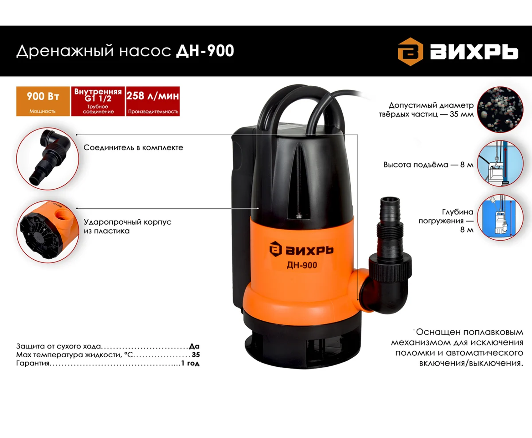 Насос Вихрь дренажный ДН-900